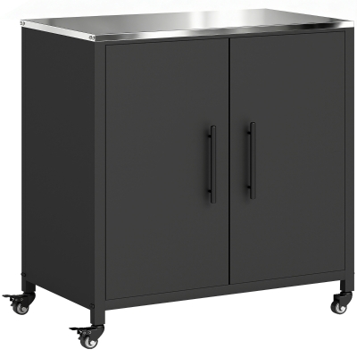 Outsunny Armoire de jardin en Métal, Armoire de Rangement Extérieur, Toit en Acier Inoxydable et Roulettes, Noir