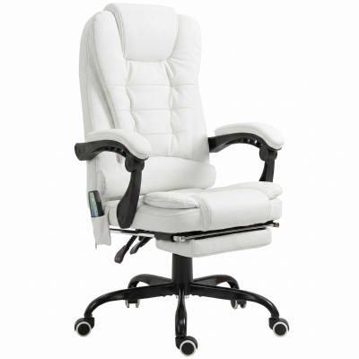 Vinsetto Cadeira de Escritório com 7 Pontos de Massagem com Apoio para os Pés Retrátil, Altura Ajustável, Comando Remoto e Tecido PU Branco