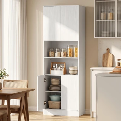 HOMCOM Kitchen Pantry Cabinet Wood Effect Soft-Close 170cm White