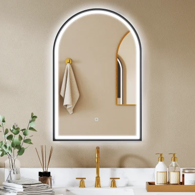 HOMCOM LED Badezimmerspiegel 60 x 90 cm mit Beleuchtung, Front- & Rückbeleuchtung, Memory-Funktion, Touch-Schalter, Schwarz
