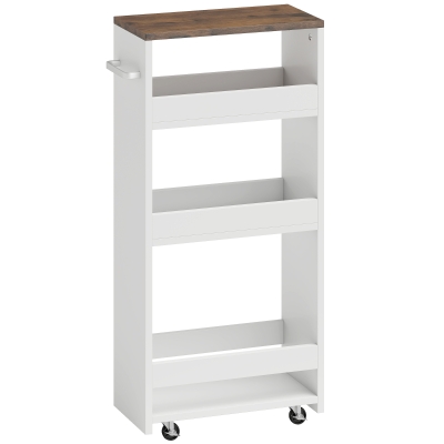 HOMCOM Carrito de Cocina Estrecho de 3 Niveles con Ruedas para Espacios Reducidos Comedor o Salón Blanco