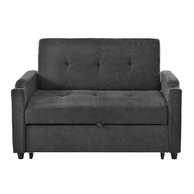 Convertible Sofa Bed with Adjustable Backrest, 135L x173W x 58H cm, Dark Grey