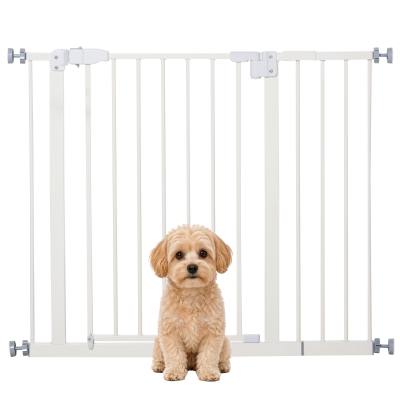 PawHut Puerta para Perros con Longitud Ajustable Sistema de Cierre Automático para Escaleras Pasillos 74-97,5x76,2 cm Blanco