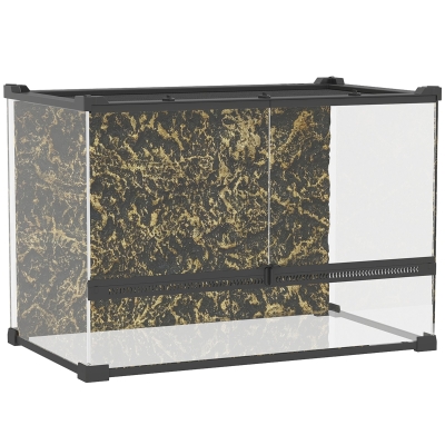 PawHut Terrarium für Reptilien Glasterrarium 48L mit Frontbelüftung Steinrückwand Drehverschluss 50 x 30 x 35 cm Schwarz