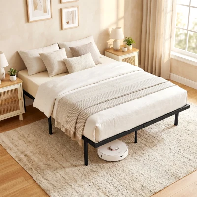 HOMCOM Double Metal Bed Frame Underbed Storage 4ft6 Black