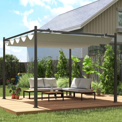 Outsunny Pergola 3x3m Toit Rétractable UPF30+ Crème