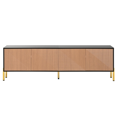 Spacious TV Cabinet with 4-Door Concealed Storage, 179L x 35W x 53.5H cm, Black+Wood