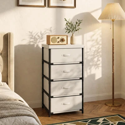 HOMCOM Comodă pentru dormitor cu 4 sertare textile, cadru din oțel, comodă pentru living, birou, dressing, bej