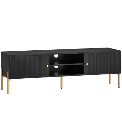 HOMCOM TV Stand 2 Cabinets Steel Legs Living Room Black 65"