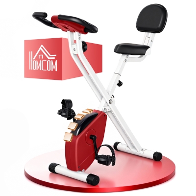 HOMCOM Vélo Fitness Pliable Rouge Résistance Réglable LCD