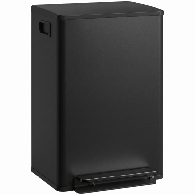 HOMCOM Papelera cocina 50L, papelera con pedal, cubo interior amovible, tapa con cierre suave, 41,7x36,6x62cm, negro