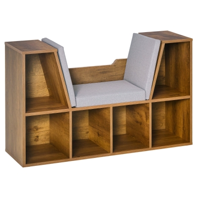 HOMCOM Bookcase Storage Shelf with Seat Rustic Brown