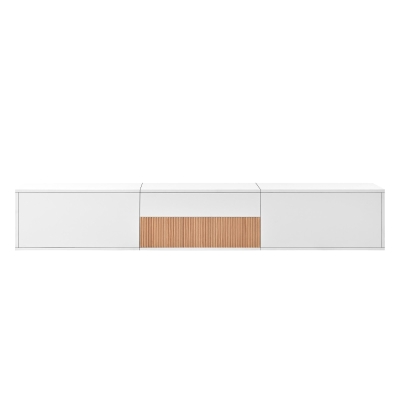Spacious TV Cabinet with Cabinet Doors and Open Shelves, 180L x 34W x 30H cm, White+Wood