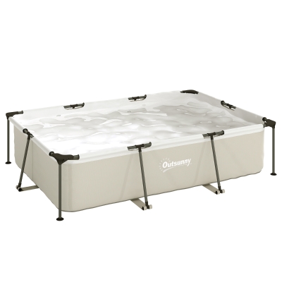 Outsunny Piscina Desmontable Tubular 316x238x66,5 cm 3700 L con Marco Metálico Parche de Reparación sin Depuradora Gris