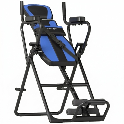 SPORTNOW Tabla de Inversión Plegable con Dominadas y Flexiones Altura Ajustable 155-198 cm Ángulos 20° 40° 60° Cinturón Azul