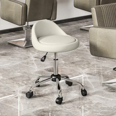 HOMCOM Taburete con Ruedas Taburete Giratoria con Altura Ajustable Taburete Cosmética Dentista Peluqueria Ø50x63-83 cm Blanco
