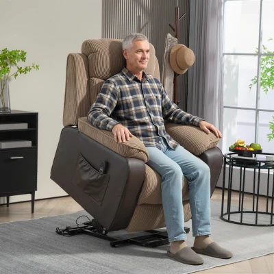 HOMCOM Sillón Relax Reclinable Eléctrico Levanta Personas con Mando a Distancia Puerto USB y Bolsillos Laterales Marrón