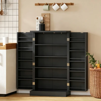 HOMCOM Armoire Cuisine 5 Étagères MDF 60x30x104cm Noir