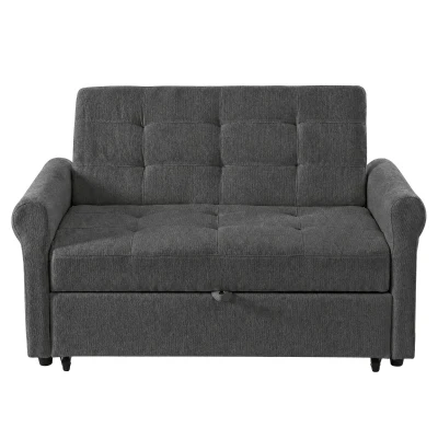 Convertible Sofa Bed with Adjustable Backrest, 135L x 173W x 58H cm, Dark Grey