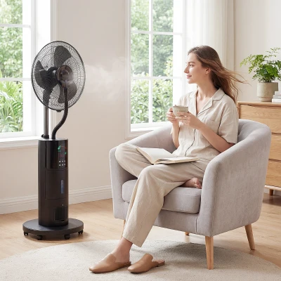 HOMCOM 4-in-1 Staande Ventilator met Waternevel, Luchtreiniger, Muggenbescherming, 9-uur Timer, 3 Modi, Afstandsbediening, Zwart