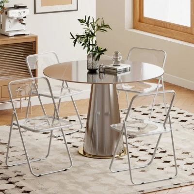 HOMCOM Set 4 Chaises Pliantes Transparent Acier Salon