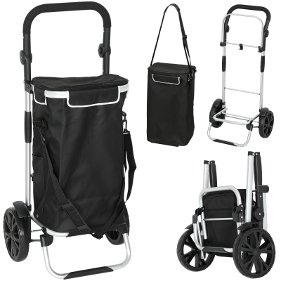 HOMCOM 3-in-1 opvouwbare boodschappentrolley 40L, belastbaar tot 25 kg, met koelvak, zwart