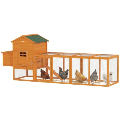 PawHut Gallinero de Madera Grande para 3-6 Gallinas con Techo Asfáltico Nido y Bandeja Extraíble 297,5x68x118 cm Natural