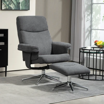 HOMCOM Relaxfauteuil met Voetenbank, Verstelbare Rugleuning, Fluweelachtig, Tot 150 kg, Antraciet