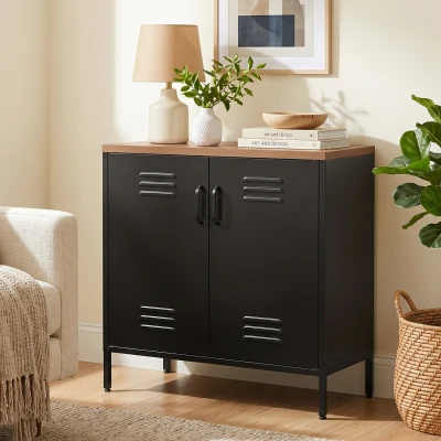 HOMCOM Stahl-Sideboard, 80x40x80 cm, Industrielles Aufbewahrungsschrank mit 2 Türen und verstellbarem Regal für Wohnzimmer, Büro, Schwarz
