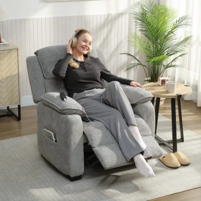 HOMCOM Sillón Relax Reclinable Eléctrico Motor Silencioso 2 Posiciones Memoria Reposapiés Reposacabezas Puerto USB y Bolsillos