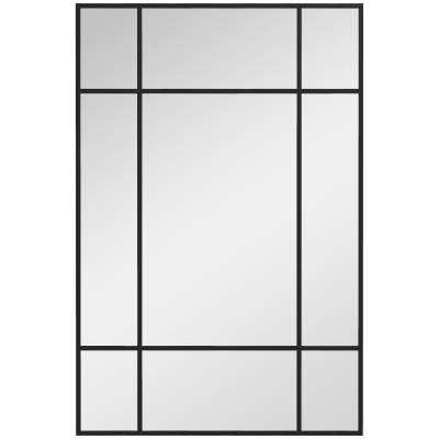 HOMCOM Wandspiegel – Decoratieve spiegel met metalen frame, zwarte lijnen, meerlaags glas, 90B x 2D x 60H cm