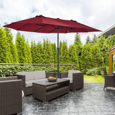 Outsunny parasol met zwengel tuinparasol dubbele marktparasol 460 x 270 cm wijnrood