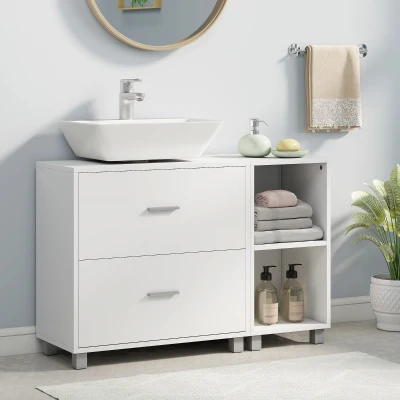 HOMCOM Mueble Bajo Lavabo Mueble de Baño con 2 Cajones y 2 Estantes Abiertos para Lavabo sin Pedestal 90x30x60 cm Blanco