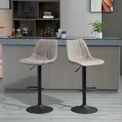 HOMCOM 2-delige set barkrukken in retrodesign, inclusief voetensteun, in hoogte verstelbaar, Gaslift, Grijs + Zwart