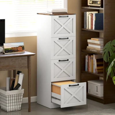 HOMCOM Arquivador com 4 Gavetas com Trilho Suspenso para A4 e Carta 40x40x131 cm Branco
