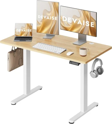 Bureau réglable en hauteur électrique, coloris chêne