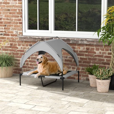 PawHut Hondenbed met Dak, Ademend, Waterafstotend, tot 30 kg, 91 x 76 x 89 cm, Lichtgrijs