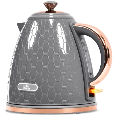 HOMCOM Waterkoker, 2200W, zichtvenster, filter, snelkoker, grijs