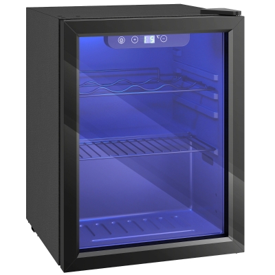 HOMCOM Wijnkoeler voor 16 flessen, 48 L capaciteit, 4–16°C, Onderbouw koelkast voor drankjes en bier, met glazen deur, LED-verlichting