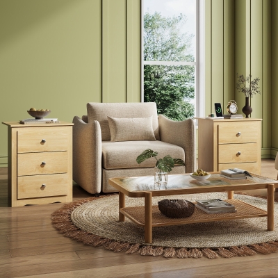 Comodino con 3 cassetti, rovere chiaro