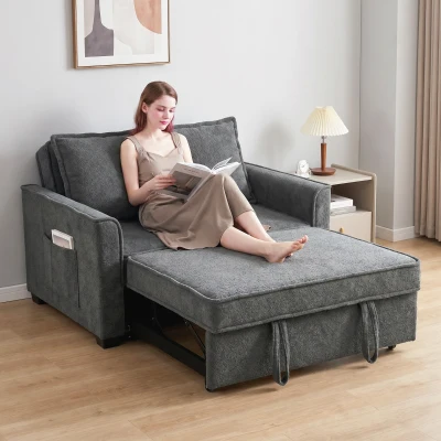 HOMCOM Sofá Cama 2 Plazas 3 en 1 con Respaldo Ajustable Bolsillos Laterales 2 Almohadas para Sala de Estar Gris Oscuro