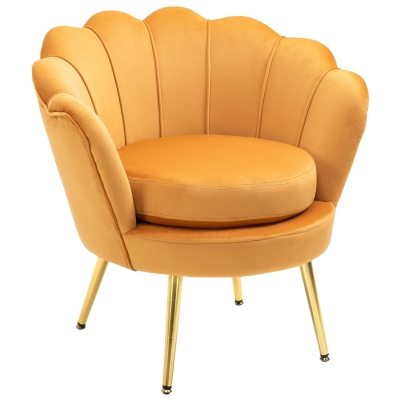 HOMCOM Lounge-Sessel, Vintage-Sessel in Samtoptik, Metallgestell, 76 x 67 x 74 cm, Gelb