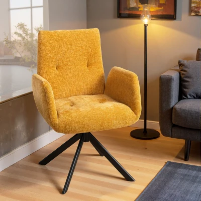 HOMCOM Gestoffeerde fauteuil, accentfauteuil, modern design, draaibaar, tot 120 kg, geel