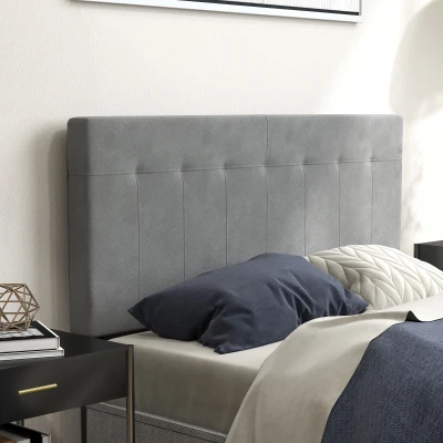 HOMCOM Hoofdeinde 3-traps hoogteverstelbaar met metalen poten fluweel-look voor slaapkamer 140x10x106/116/126 cm Grijs