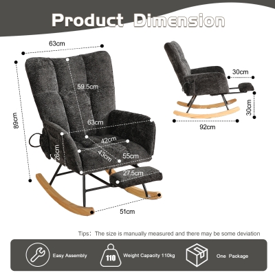 Fauteuil à bascule pour chambre d'enfant, Noir