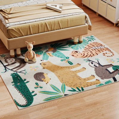HOMCOM Fleece-tapijt met junglepatroon, onderhoudsvriendelijk, crème + gekleurd
