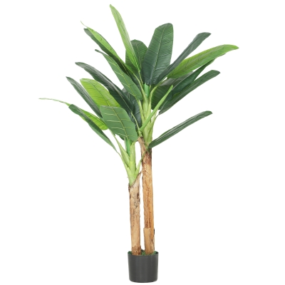 HOMCOM Árbol de Plátano Artificial 150 cm Planta Artificial Decorativa con Maceta y  2 Troncos para Hogar Oficina Salón Verde