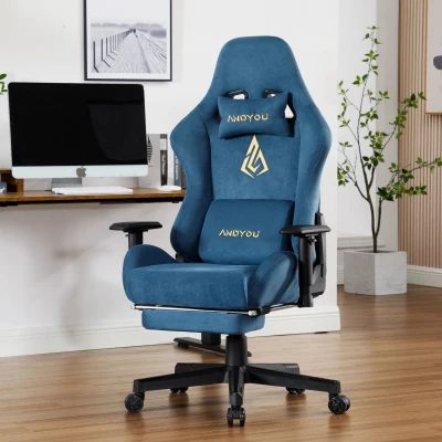 Sedia da gaming con poggiapiedi, Blu