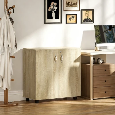 Vinsetto Meuble Bureau Rangement Serrure Chêne 80x40x80 cm