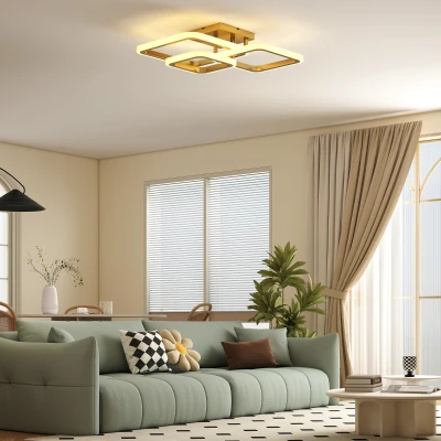 HOMCOM LED-plafondlamp 40W 4300LM 3500K/4500K/6000K plafondlamp 3-hoekige woonkamerlamp, 48 x 46 x 13 cm, goud